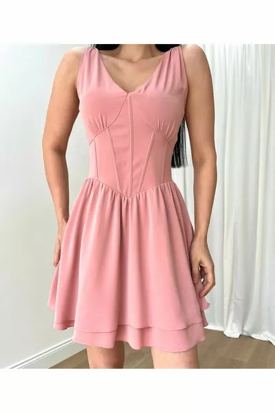 Abito da sera da donna, mini abito con gonna svasata drappeggiata con scollo a V, abiti da sera e abiti da laurea