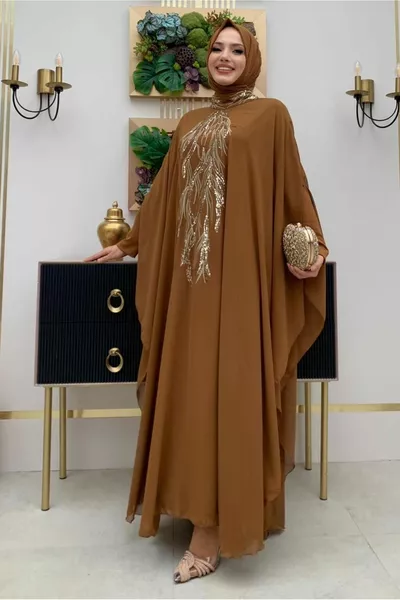 نسائي تان الترتر التطريز مفصلة Abayali اللباس مجموعة T 