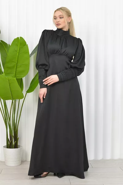 Draped Satin Evening Dress- Nalan Model