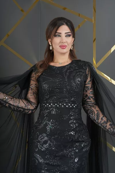 بريق منقوشة ممسحة مطبوعة كيب فستان طويل مساء اللباس على حلم تول