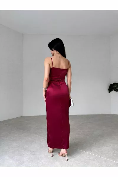 SATIN DRESS WITH STRAPS WITH SLIT DETAIL