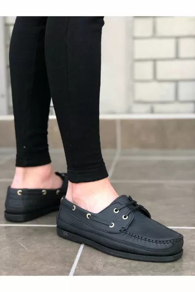  Casual Zool Binnenstebuiten Echt Leer Zwart Klassieke Herenschoenen