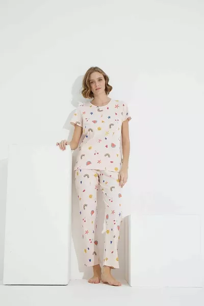 Вязаный пижамный комплект из хлопка с рисунком