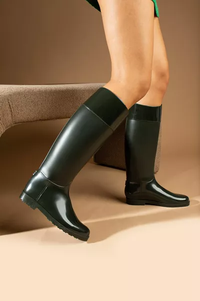 الكاكي للماء المرأة أحذية المطر الطويلة 