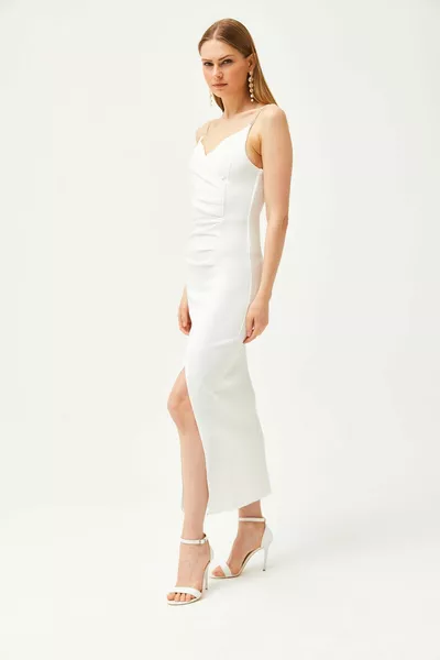 Жените бял камък каишка драпер подробни цип обратно леководолазна рокля 