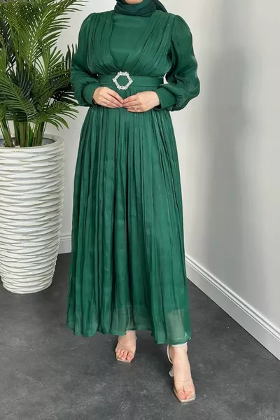 Seval Beli Robe de soirée ceinturée émeraude