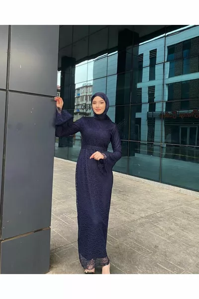 نسائي ميشيل كحلي أزرق دانتيل الحجاب فساتين السهرة