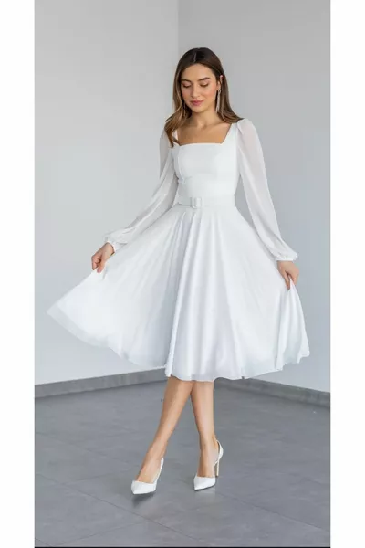 Квадратная шея Плюс Размер Длина Миди Пояс Шифон Свадебная Помолвка Обещание Запрос Выпускное Платье Вечернее Платье