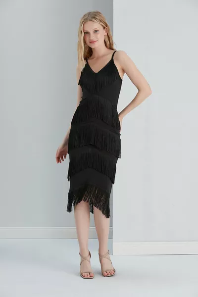 Abito da sera elegante con nappa con cinturino da donna Abito da sera nero