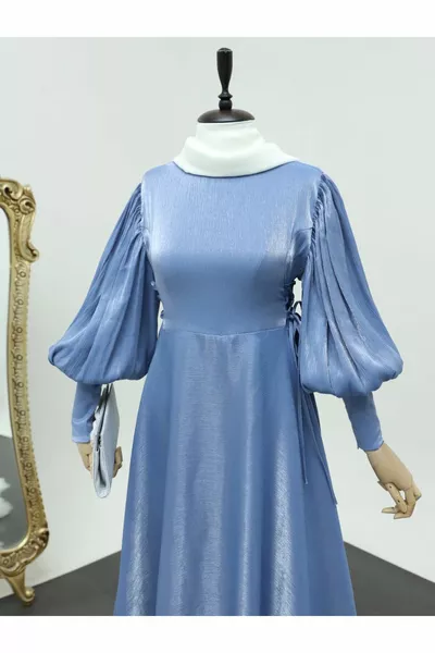 بالون الأكمام الجاكار مساء اللباس مع ربطات العنق على الجانبين