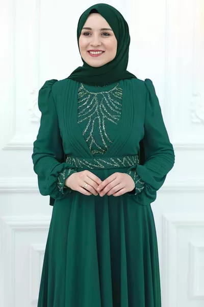 ABITO DA SERA DONNA IN CHIFFON BLU (PETROLIO) T 