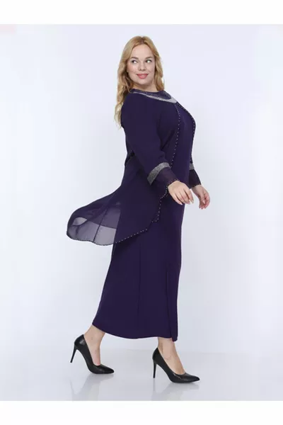 Glitter en steen geborduurde chiffon avondjurk paars