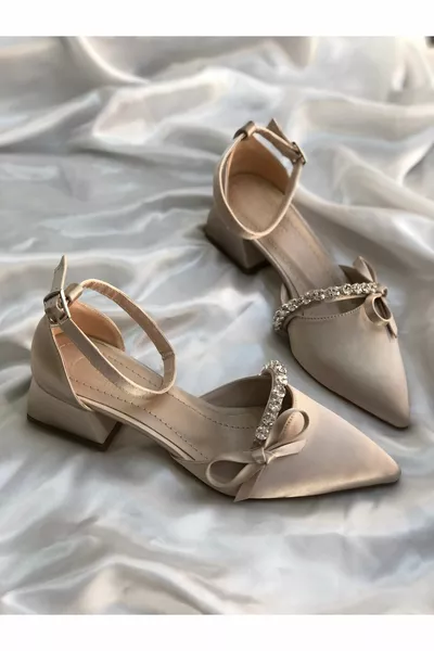 SVETA CHAUSSURES À TALONS EN SATIN BEIGE STONE FOILED