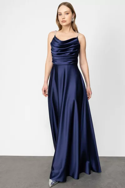 Mi Stone Strap Degaje Шея Атласное платье