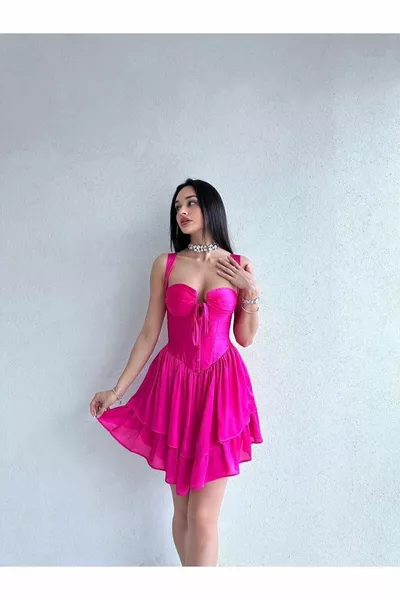 الصدر مفصلة الأشرطة سميكة منخفضة قطع الفوشيا البسيطة اللباس - مساء اللباس والتخرج اللباس