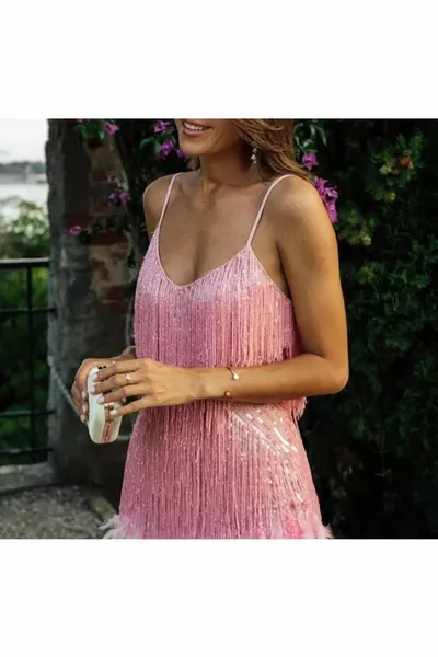 Abito da sera piumato glitterato glitterato da donna Festa di laurea dopo il vestito da sera del partito