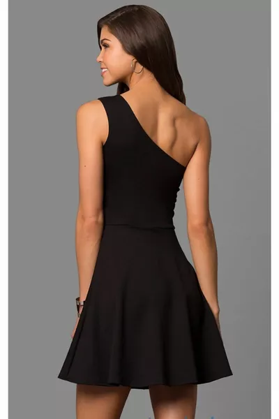 Mini robe à une épaule en tissu extensible noir 