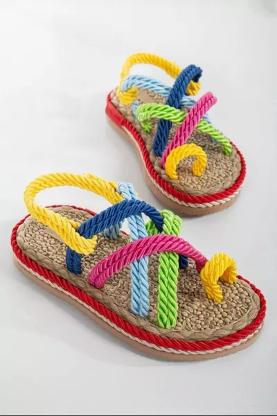 نسائي شباشب حبل صنادل متعددة الألوان تومي فليب يتخبط غزل مضفر