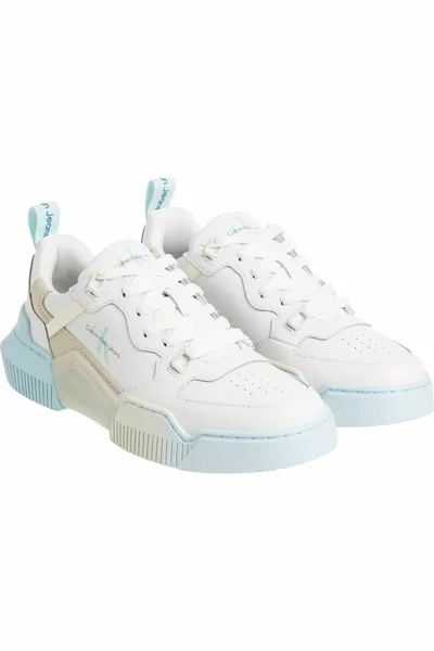 شعار العلامة التجارية للمرأة أنيق المظهر جلد عارضة حذاء رياضي أبيض 