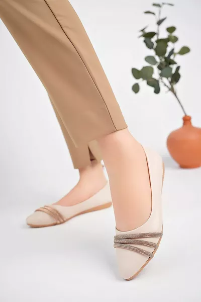  Skin Damen 3 Stone Casual Big Size Ballerinas - Creme - 