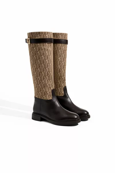 أحذية طويلة مع زينة جلدية ٪ ومشبك معدني