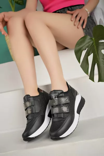 نسائي أسود الفيلكرو حجر عارضة صالح أحذية رياضية