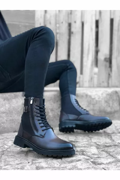  شارع الدانتيل المتابعة سستة مشبك عالية سميكة وحيد نصف الكاحل الرجال الأحذية البريدية البني