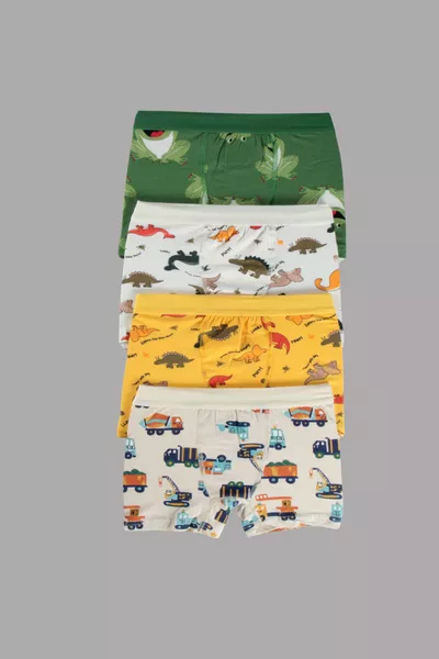 مجموعة من 4 بوكسر للأولاد مع خصر مطاطي ونمط ديناصور، مصنوع من ٪ قطن