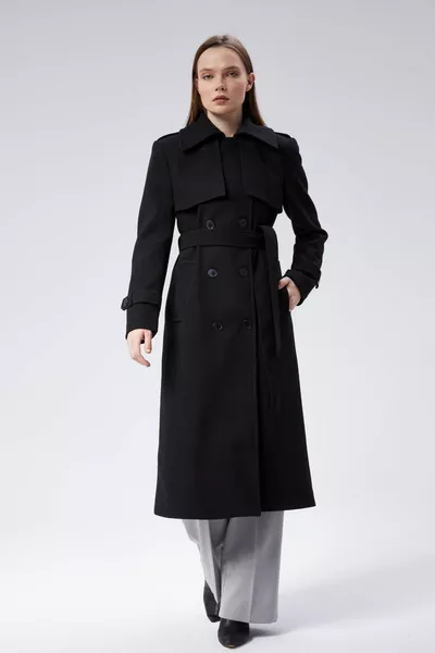 Дамско редовно палто с ветрозащитна подплата и кашмирени детайли