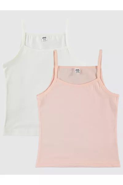 Girls' 2-Piece Tank Top Set Ecru-Salmon, Ages 