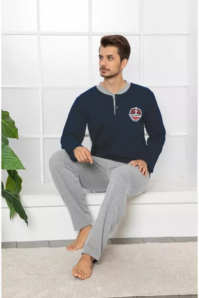 طقم بيجامة بأكمام طويلة (خيط مزدوج سميك)