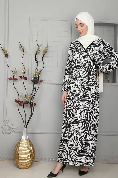 Seizoensgebonden zwarte sjaal patroon Hijab, gebed jurk, gebed Outfit