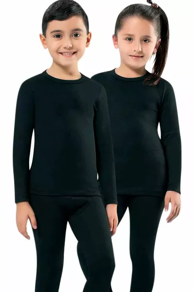 Unisex Kids Black Thermal Bodysuit  Single Top