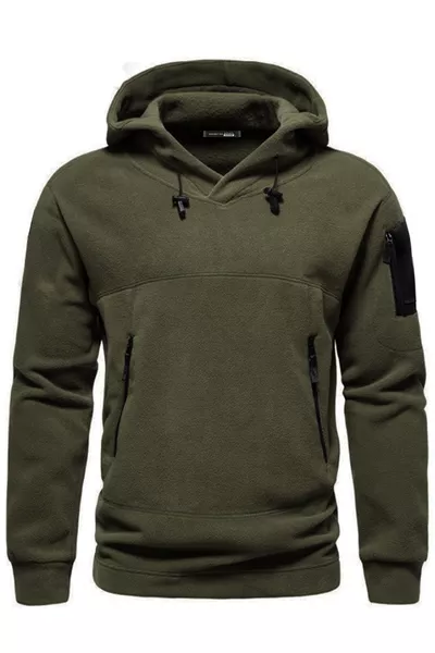 Giacca con cappuccio in pile da uomo Military Sport calda per esterni