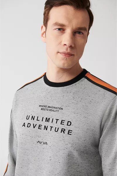 هوديي رجالي رمادي سهل الكي بياقة دائرية مطبوع 