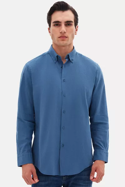 Camicia Ds Damat Comfort in cotone %, effetto lino, collo con bottoni e taglio comodo colore indaco