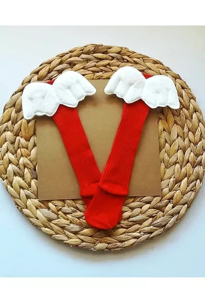 Chaussettes mi-hautes pour bébé fille, ailes, rouge foncé