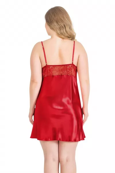 Große Größe Rotes Kurzes Satin Nachthemd 