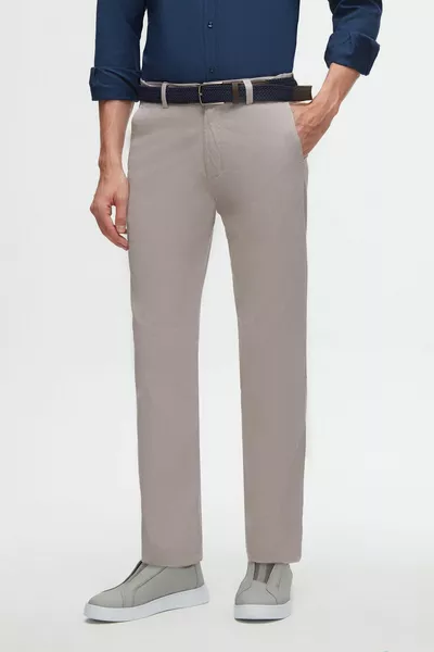 Pantalon Chino Slim Fit Ds Damat en armure pierre, taille élastique sur les côtés, extensible avec lycra, poches latérales
