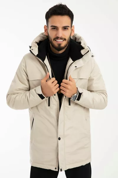 معطف شتوي رجالي مبطن بالقطب الداخلي، مقاوم للماء والرياح، مع قلنسوة، جاكيت وكاب