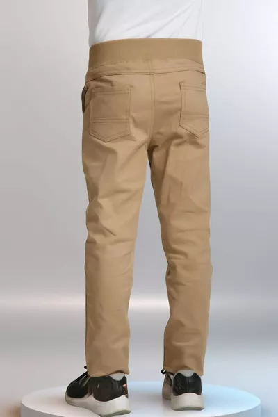 Boys' and Girls' Elastic Ribbed Waist Camel Beige-Black Tapered Leg Canvas School Pants (Ages )