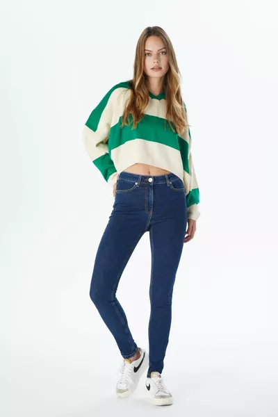 Judy Koyu Mavi Yüksek Bel Fermuarlı Skinny Fit Jean Pantolon C 