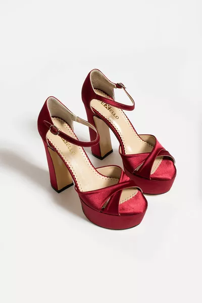 منصة عالية الكعب لينة مبطن بورجوندي الساتان مساء الأحذية