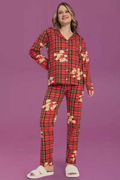 Комплект памучни пижами с копчета