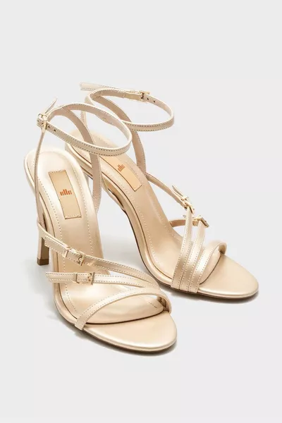 Золотые женские босоножки на каблуке