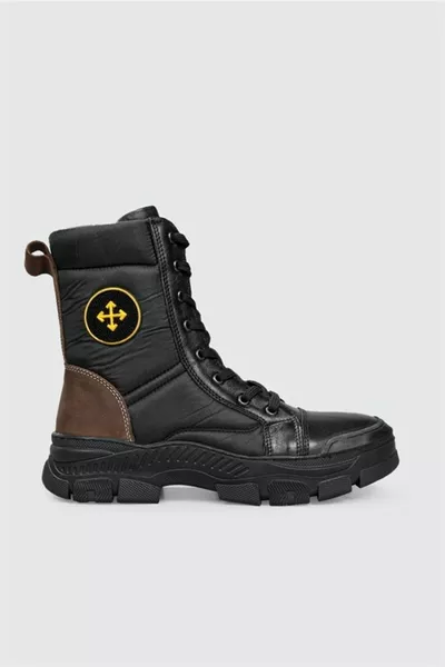 Cuir véritable antidérapant en caoutchouc semelle à lacets Fermeture éclair pour femme Botte de voiture noire