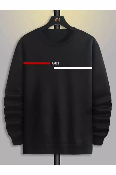 Sweat-shirt oversize à col rond imprimé Paris Line noir pour homme