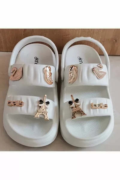 AKINALBELLA STONE CASUAL SANDALEN MIT OFFENER ZEHE WEISS