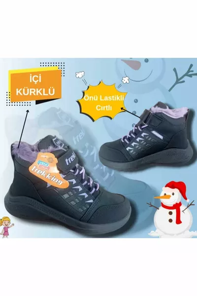 Водонепроницаемые ботинки для девочек на липучке с мягкой подошвой резинкой с мехом внутри