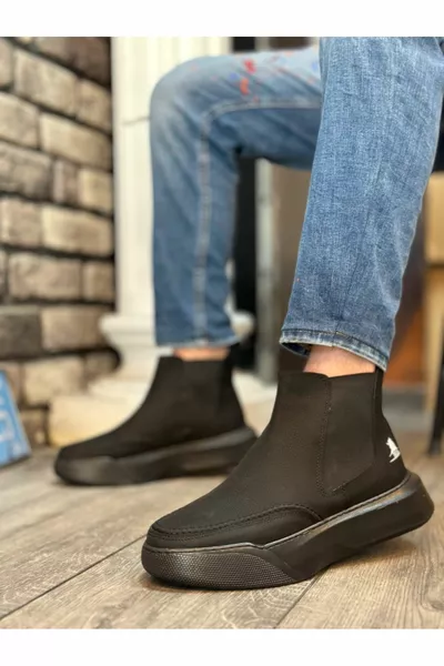  حزام بدون أربطة للرجال عالية النعل جديد أسود وحيد الأحذية الرياضية